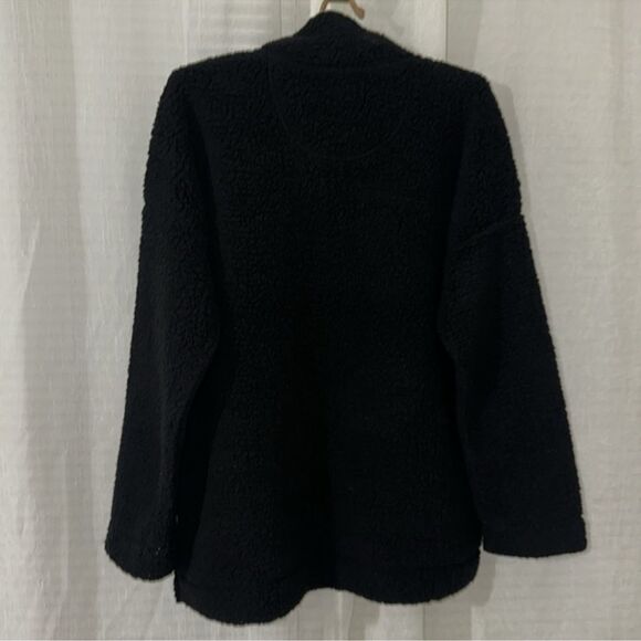 aerie S Black Fluff Quarter Snap Front Lightweight Sherpa Pullover Sweatshirt - Picture 3 of 14
